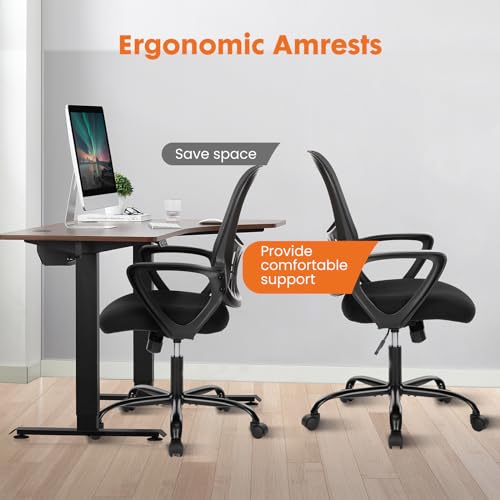 Sweetcrispy Home Office Desk Chair, Ergonomic Mid-Back Mesh Rolling Work Swivel Chairs with Wheels, Comfortable Lumbar Support, Comfy Arms for Bedroom,Study,Student