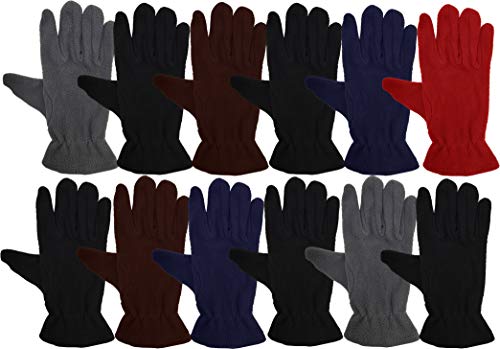 Image of 12 Pair Winter Fleece Gloves Mens Thermal Soft Warm Cozy Cold Weather Outdoor Sports
