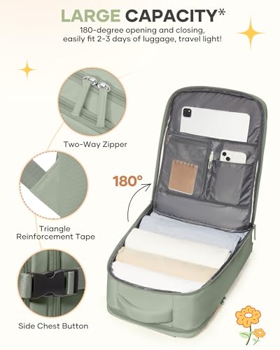 Image of coofay Large Travel Backpack For Women Men Airline Approved Carry On Backpack Flight Approved Waterproof Sports Luggage Backpack Casual Daypack Small Hiking Backpacks Grey Green