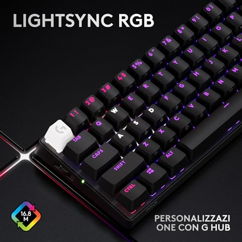 PRO X 60 LIGHTSPEED, Tastiera Gaming Wireless, Tastiera Meccanica 60% Ultra Compatta TKL, LIGHTSYNC RGB, Copritasti in PBT Bicomponente, Tattili Optical, Windows PC, QWERTY US INTL - Nero - Tastiera gaming - Immagine 7