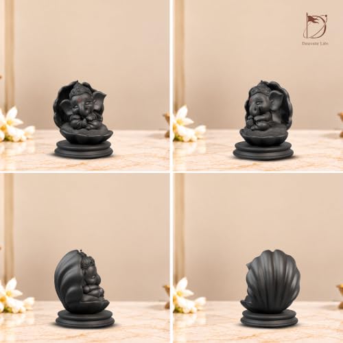 Image of Baby Ganesh Figurine Matte Black with Red Tilak, Car Dashboard & Desk Decor (60mm)