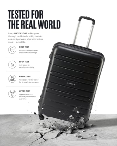 Image of SNITCH Loop 3Pc Set Black Polypropylene Hard Travel Suitcase - Suitcase for Travel Set of 3 & Luggage with 4 Wheels, Secure Lock & Free Shoe Bag
