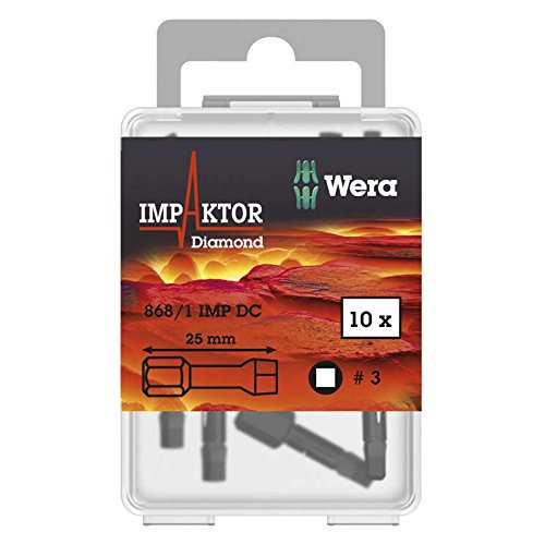 868/1 Series Impaktor Diamond Cut Square-Plus Head Insert Bit for 1/4" Hex Drive, #3 x 1" Long