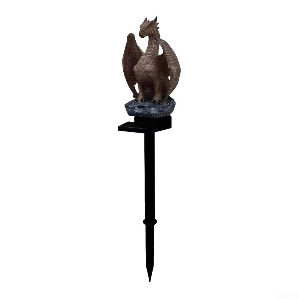 Large Solar Dragon Ornament for Garden Outdoor Decor with Warm White LED Glow for Lawn Decoration Grey 41cm