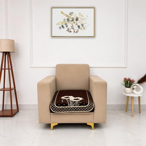 Image of Homerz Premium Chenille Fabric Sofa Cover | Soft, Durable & Dustproof | Decorative Couch Cover (Florida Coffee, 1 Seater, Only Seat Cover)