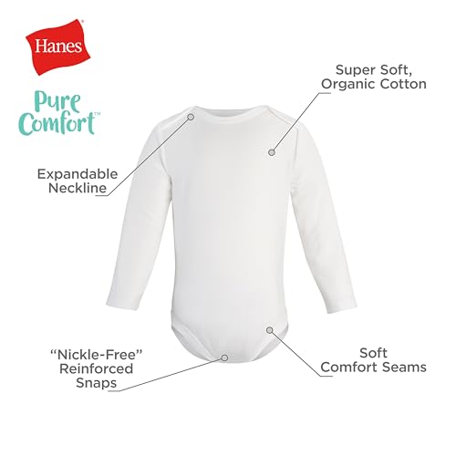 Hanes Unisex Baby Pure Comfort Long Sleeve Bodysuits, Infant Bodysuits, Boys & Girls, 3-pack3