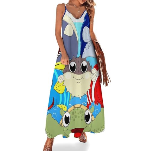 Robe longue tortue echevelée d'été sans manches pour femme