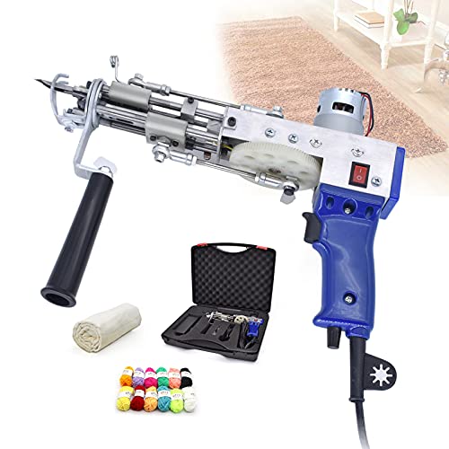 KCRET Electric Carpet Tufting Gun Carpet Weaving Machine Cut Pile Rug Tufting Gun Pray Gun Speed 5-45 Stiches/secs with Wool and Tufting Cloth (Blue(Cut Pile))