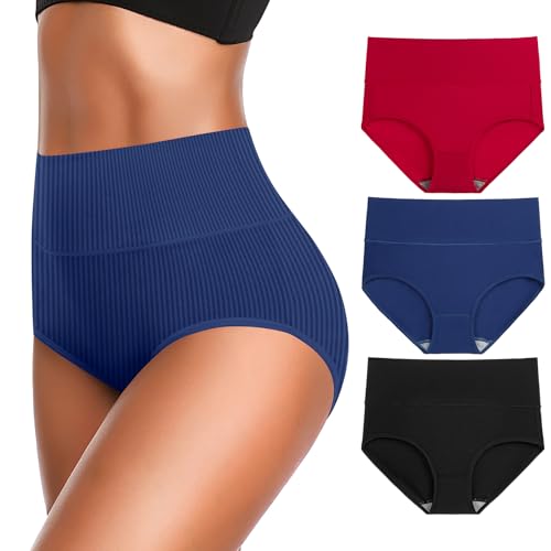 Image of Women's High Waist Cotton Underwear - Soft, Super Stretchy Briefs, Full Coverage Panties