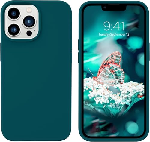 Image of M Cart Compatible with iPhone 13 Pro Max Case 6.7 Inch Liquid Silicone Soft Gel Rubber Slim Microfiber Lining Cushion Cover Shockproof Protective Phone Case for iPhone 13 Pro Max -Dark Greenish Blue
