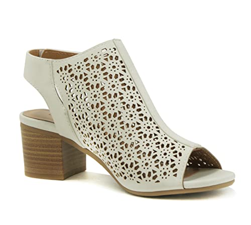 Image of CITYCLASSIFIED inchElect inch ~ Women's Peep Toe Laser Cut Geometric Caged Slingback Ankle Strap Low Stacked Heel Ankle Bootie
