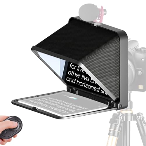 LENSGO 8” Teleprompter for iPad Tablet Smartphone DSLR Camera w/Remote Control, APP Compatible with iOS & Android System for Online Teaching Vlogger Live Streaming Interview, Fold in One Sec (Black)