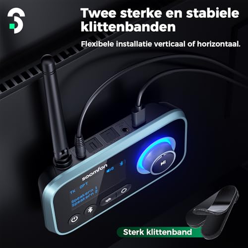 Image of Transmitter Receiver Adapter Audio Bluetooth 5.0 with Aux /Optical /RCA Cables, SOOMFON Audio Adapter Hi Fi with 3.5mm Jack and Optical, for TV, PC, CD Player, Home Stereo, Headphones, with LCD Display