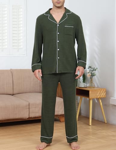 Image of Veseacky Mens Pajamas Set Long Sleeve Soft Pajamas for Men Button Down Sleepwear Pjs Lounge Sets with Pockets S-2XL