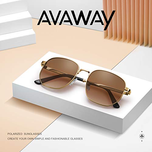 AVAWAY Polarized Sunglasses for Womens Gold Metal Frame UV Protection Category 3 Sun Shades Sunnies Square3