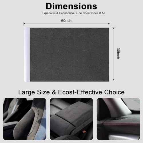 Image of Premium Dark Charcoal Gray Suede Fabric Wrap - 30x60 inch Suede Wrap for Car Interior - Self-Adhesive Microfiber and Synthetic Leather, Stretchable Interior Film for Car and Home Decor