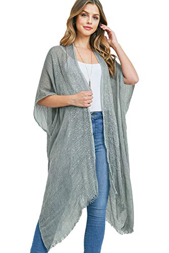 Image of RIAH FASHION Bohemian Sequin Glitter Shawl Wrap Poncho - Kimono Cardigan, Sparkly Metallic Mesh Scarf, Open Knit Crochet
