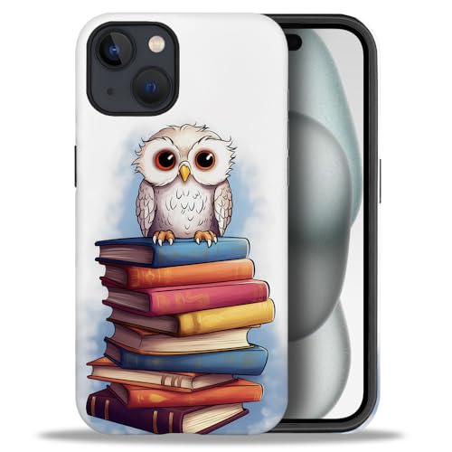 yicomon Compatible with iPhone 15 Case, Owl Books Pattern Print Matte Phone Case Durable Fashion Funny Liquid Silicone Case Soft Anti-Scratch Shockproof Protective Cover
