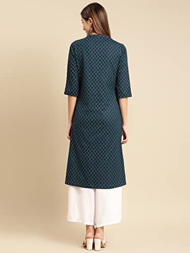 Image of rangita Women Cotton Regular Fit Flex Calf Length Printed Front Slit Kurti | Kurta