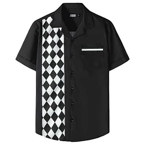 JOGAL Men's Bowling Shirts 50s Rockabilly Short Sleeve Button Down Shirt Beach Aloha Style Hawaiian Shirts - Main Image