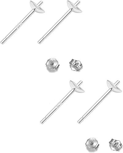 Miniatura 1 de Adabele - 10 pares de aretes de plata de ley auténtica de 0.028 in, pin de 0.118 in (0.12 pulgadas), copa de perlas de ajuste pequeño con embragues