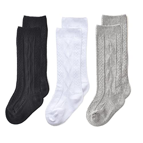 Image of Mini angel Baby Knee High Socks Cable Knit Long Stockings Seamless Cotton Socks-Newborn Infant Toddler Boys Girls 3/5 Pairs