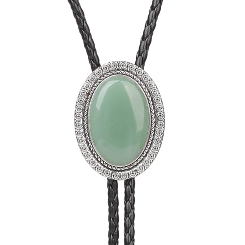 Image of Jeilwiy Bolo Tie for Men Real Stone Westwern Cowboy Ties Silver Bolos Women Leather Necktie Gift for Birthday Christmas