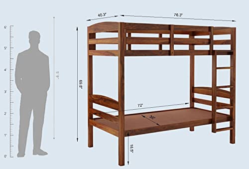 Image of Ganpati Arts Sheesham Wood Katy Bunk Bed Twin Over Bed with Ladder Wooden Bunk Bed Without Storage for Bedroom Living Room Home - (Natural Finish) 1 Year Warranty