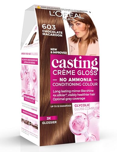 L'Oreal Paris - L’Oréal Paris Ammonia Free Semi-Permanent Hair Dye, 603 Chocolate Macaroon , Glossy Hair Colour, Natural Looking Finish, For up to 28 Shampoos, Casting Crème Gloss, 1 Application