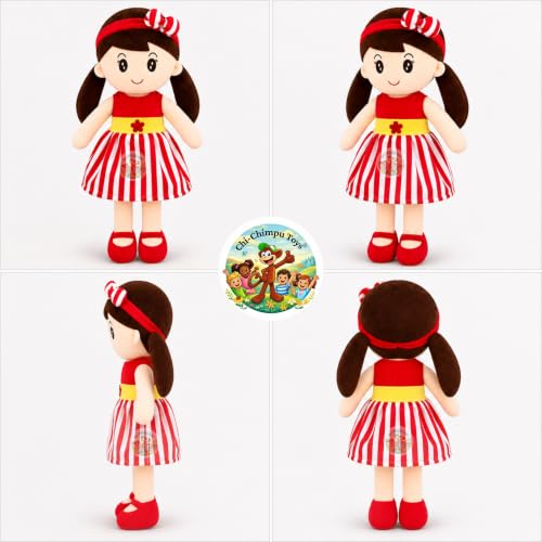 Image of Cute Doll 45 cm for Kids, Soft Plush Doll with Stylish Dress, Huggable Stuffed Toy for Girls and Boys, Birthday Gift, Room Decor & Pretend Play and Storytelling Companion, Red Soft Toy