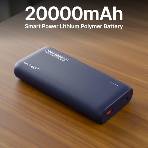 Image of pTron 20000mAh Powerbank w / 22.5W Fast Charging, USB & Type C Output, Built-in Cables, Compatible w /Power Delivery, Quick Charge for iPhone, Android Mobile & Tablets, Dynamo Storm (Indigo Blue)