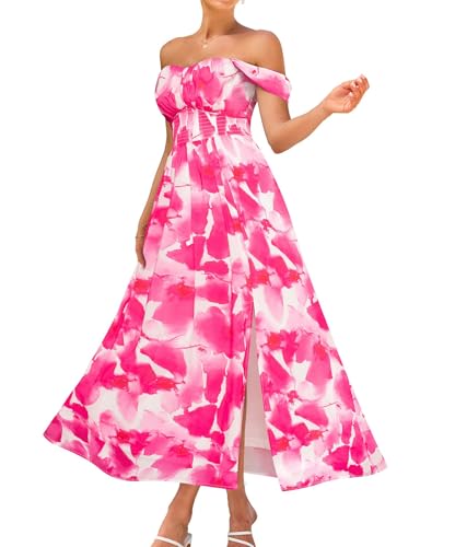 Image of GRACE KARIN 2026 Women's Summer Floral Wedding Guest Dress,Beach Flowy A Line Maxi Off Shoulder Bridesmaid Dresses