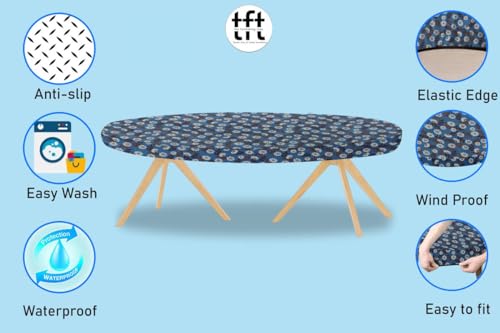 Image of The Furnishing Tree Elastic Oval Dining Table Cover WxL 35x63 in Inches Polyester Floral Pattern Blueish Grey