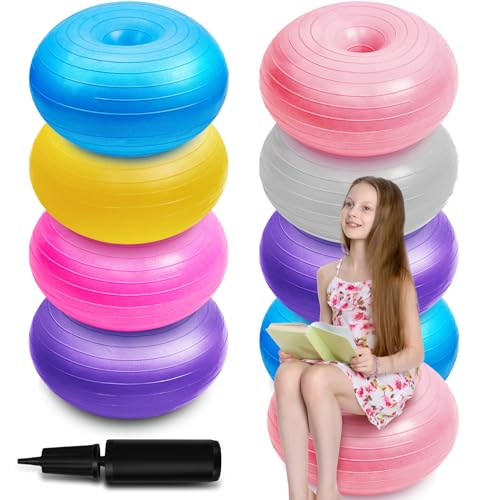 Image of Lewtemi 8 Pcs Flexible Seating for Classroom Elementary,20'' | Inflated Wobble Chair for Sensory Kids Large Yoga Ball Chairs Donut Ball Seats with Inflator for Classroom Office School