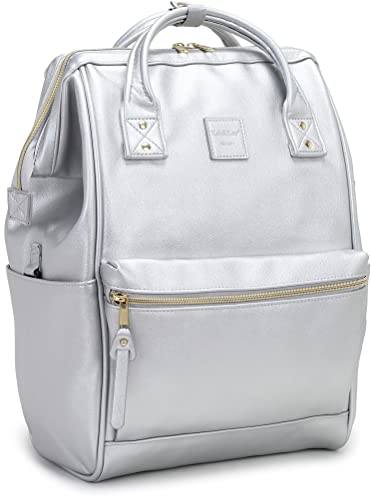 Kah&Kee Leather Backpack for Women and Men 15-inch Laptop Bag | Teacher Professional, Diaper Bag Backpack, Ideal for Work, School, Nurse, College & Travel (Silver II, Medium)