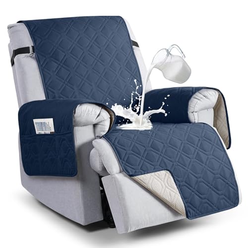 Image of VANSOFY 100% Waterproof Recliner Chair Covers, Recliner Cover Non-Slip Dog Chair Cover Furniture Protector Washable Slipcover with Pocket, Elastic Straps for Pets, Dogs(Navy Blue, 23.6 inch)