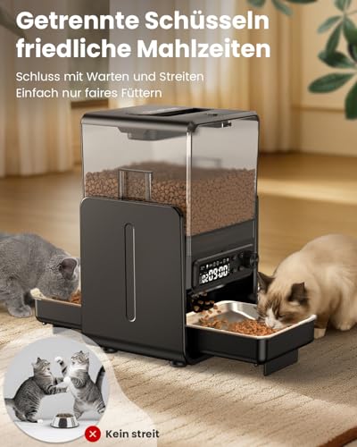 Cityflee Cityflee Futterautomat Katze für 2 Katzen, 5L/20 Tassen Katzenfutter Automat mit verstellbaren Schalen, Abnehmbares Bedienfeld, zeitgesteuert, Katzen- und Hunde Futterautomat für Trockenfutter - Detailansicht 2 | Tages Deals