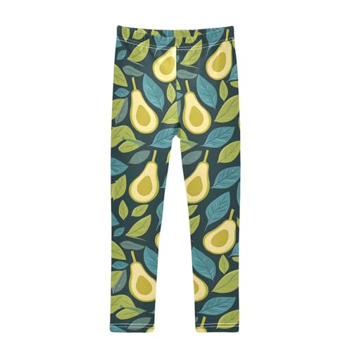 ALAZA Girls' Leggings Children's Yoga Pants Skinny Printed Dance Avocado Green Leaves Comfortable 4T