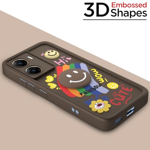 Image of Pikkme Back Cover for Vivo V29e 5G | Soft Silicone| Cute Rainbow Smile & 3D Cartoon Flower Design | Shockproof Raised Camera Protection Bumper Case (Brown)