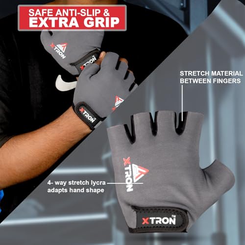 Image of XTRON Gym Gloves Weight Lifting Fitness Gloves Men & Women for Workout, Training, Exercise, Cycling Gloves, Bike Sports Gloves (Nexa DX 071) Black Grey