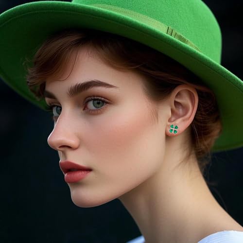SLUYNZ Solid 925 Sterling Silver Green Clover Earrings Stud for Women Teens Love CZ Clover Stud Earrings for Spring Summer3