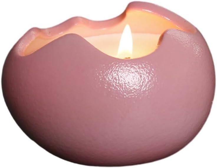Egg Shaped Candlestick,Eggshell Candle Holder,Ceramic Aromatherapy Holder,Portable Tea Lights Candle Holder(Pink)