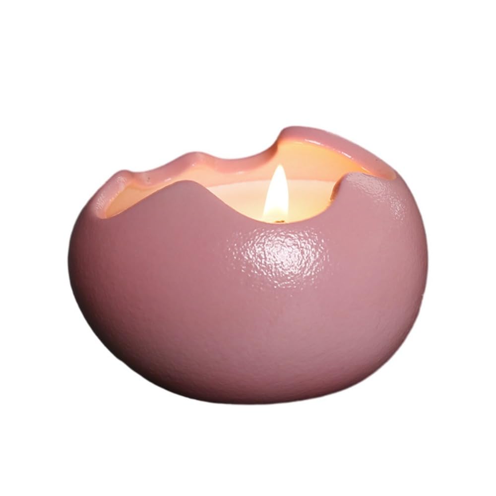 Egg Shaped Candlestick,Eggshell Candle Holder,Ceramic Aromatherapy Holder,Portable Tea Lights Candle Holder(Pink)