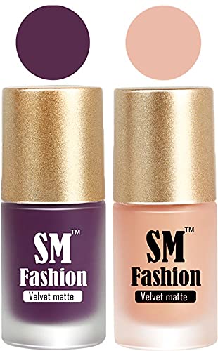 Image of Nail Polishes, Purple-Peach Velvet Matte Nail Paint Combo Set of 2 Pcs 7ml each