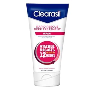 Clearasil Rapid Rescue Deep Treatment Acne Face Wash, Maximum Strenght with 2% Salicylic Acid Acne Medication, Acne Facial Cleanser, 6.78 fl oz