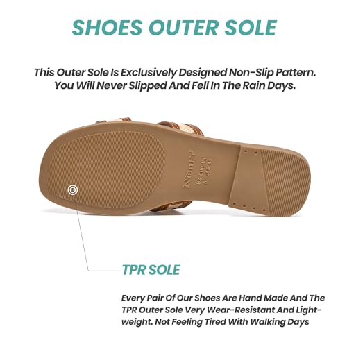 Image of NianEr Womens Microfiber Leather Memory Foam H Sandals Summer Shoes Slides | Flat, Comfortable, Slip On, Dressy, Dress, Beach, Vacation, Designer, Comfy, Casual, Bridal, Church, Boho, Office, Work