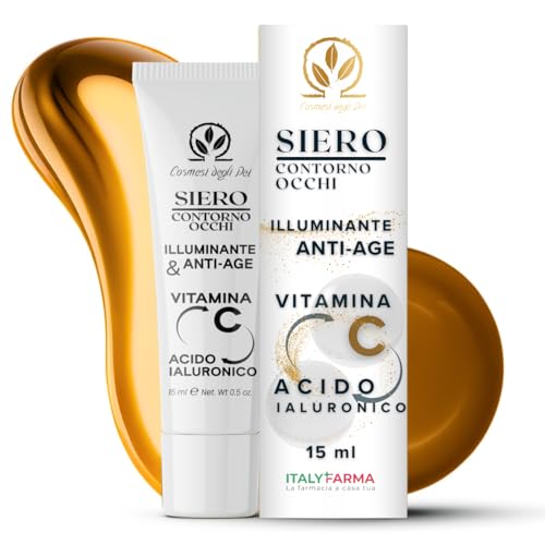 Siero Contorno Occhi con Vitamina C e Acido Ialuronico – Anti-age, Rimpolpante, Riduce Occhiaie Scure e Borse, per una Pelle Luminosa e Idratata – 15ml Made in Italy by Cosmesi degli Dei