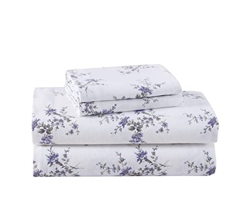 Image of Laura Ashley - Flannel Sheets Twin Size, Anti-Pilling & Wrinkle Resistant Cotton, Touchably Soft for All-Season Comfort - Bed Sheets with Matching Pillowcase & Fitted Sheet (Jessika Lavender)