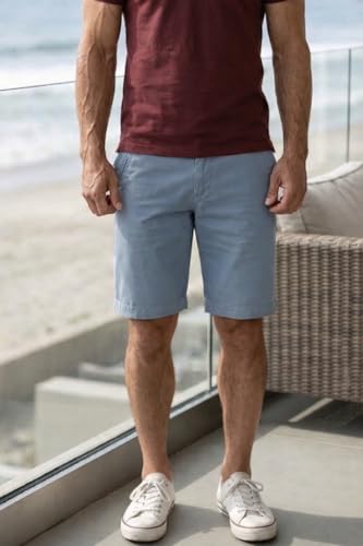 Image of Louis Philippe Men's Slim Fit Cotton Blend Solid Casual Shorts with Stretch