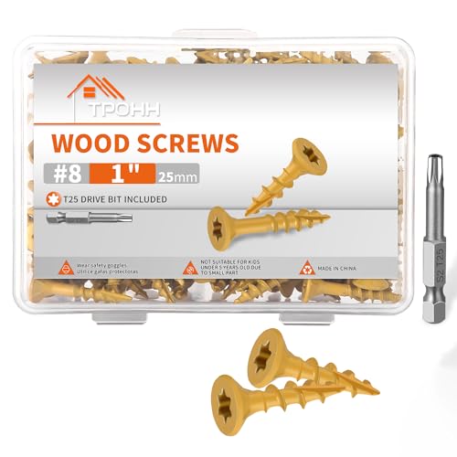 100 Pezzi Viti per Terrazze 4,2 x 25 mm, Testa Svasata Acciaio Temprato, Rivestimento Anticorrosione, Testa Svasata Torx con Parte di Attrito, Punta Cut per Legno, incl. Bit T25 - TPOHH